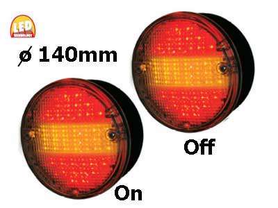 Rund LED stoplygte. farvet glas