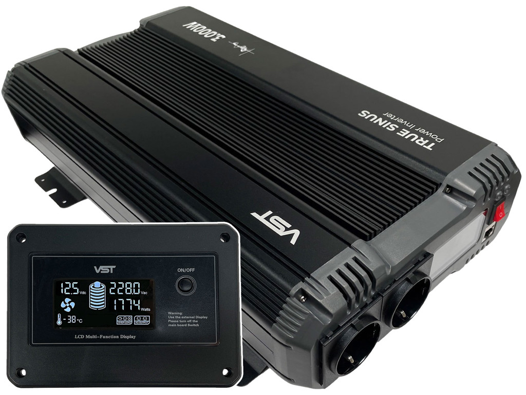 VST True-Sinus 3.000W Power Inverter 12V inkl. fjernbetjening