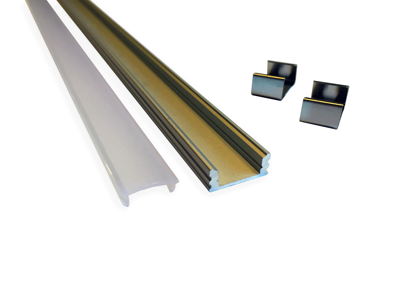 Alu-skinne for LED strip. 1 m. (17x7 mm) med skruehuller inkl. cover og endestykker
